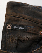 Dolce & Gabbana Black Cotton Skinny Tattered Men Denim Jeans