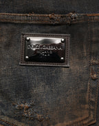 Dolce & Gabbana Black Cotton Skinny Tattered Men Denim Jeans