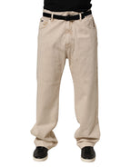 Dolce & Gabbana Beige Cotton Straight Denim Trouser Jeans