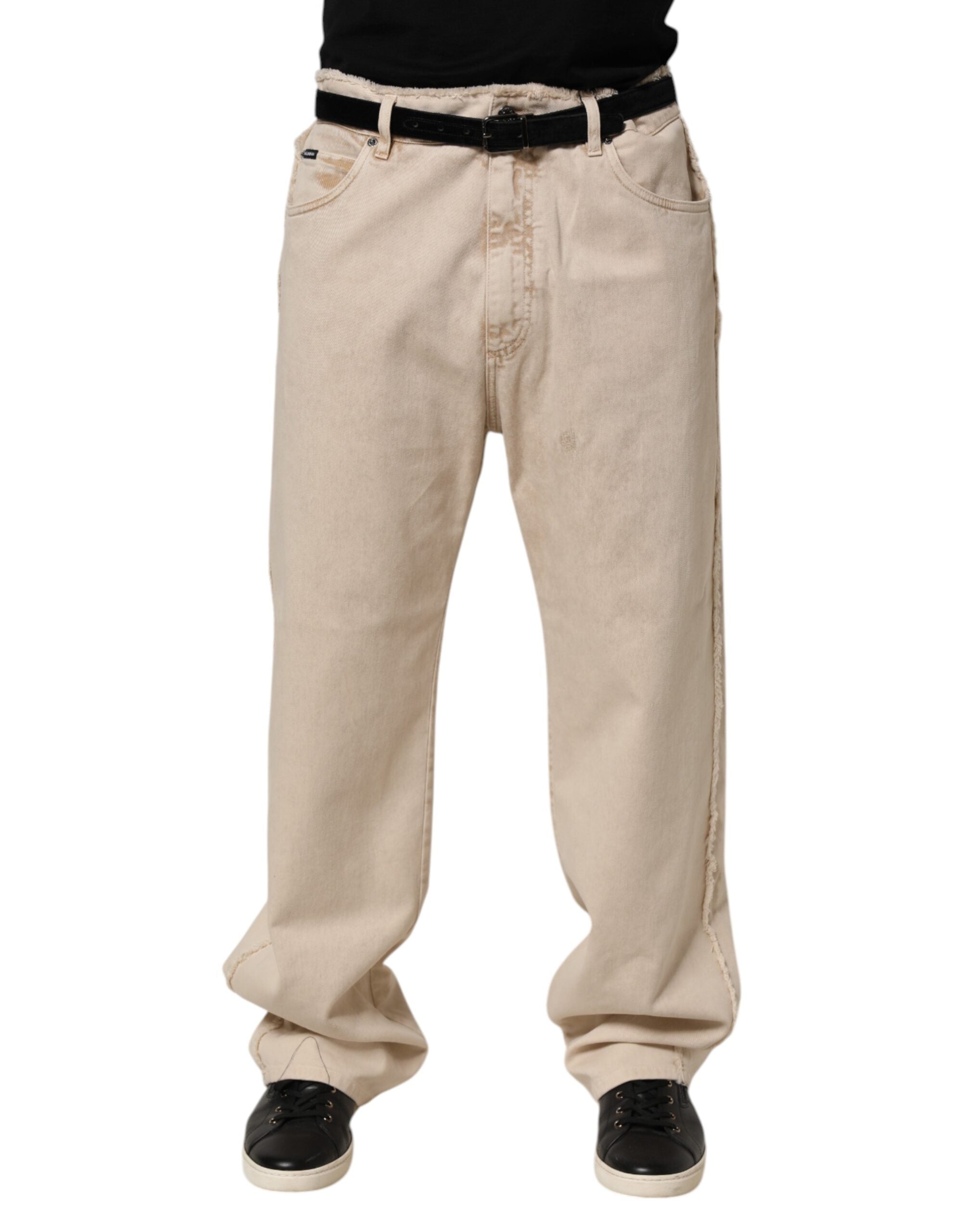 Dolce & Gabbana Beige Cotton Straight Denim Trouser Jeans
