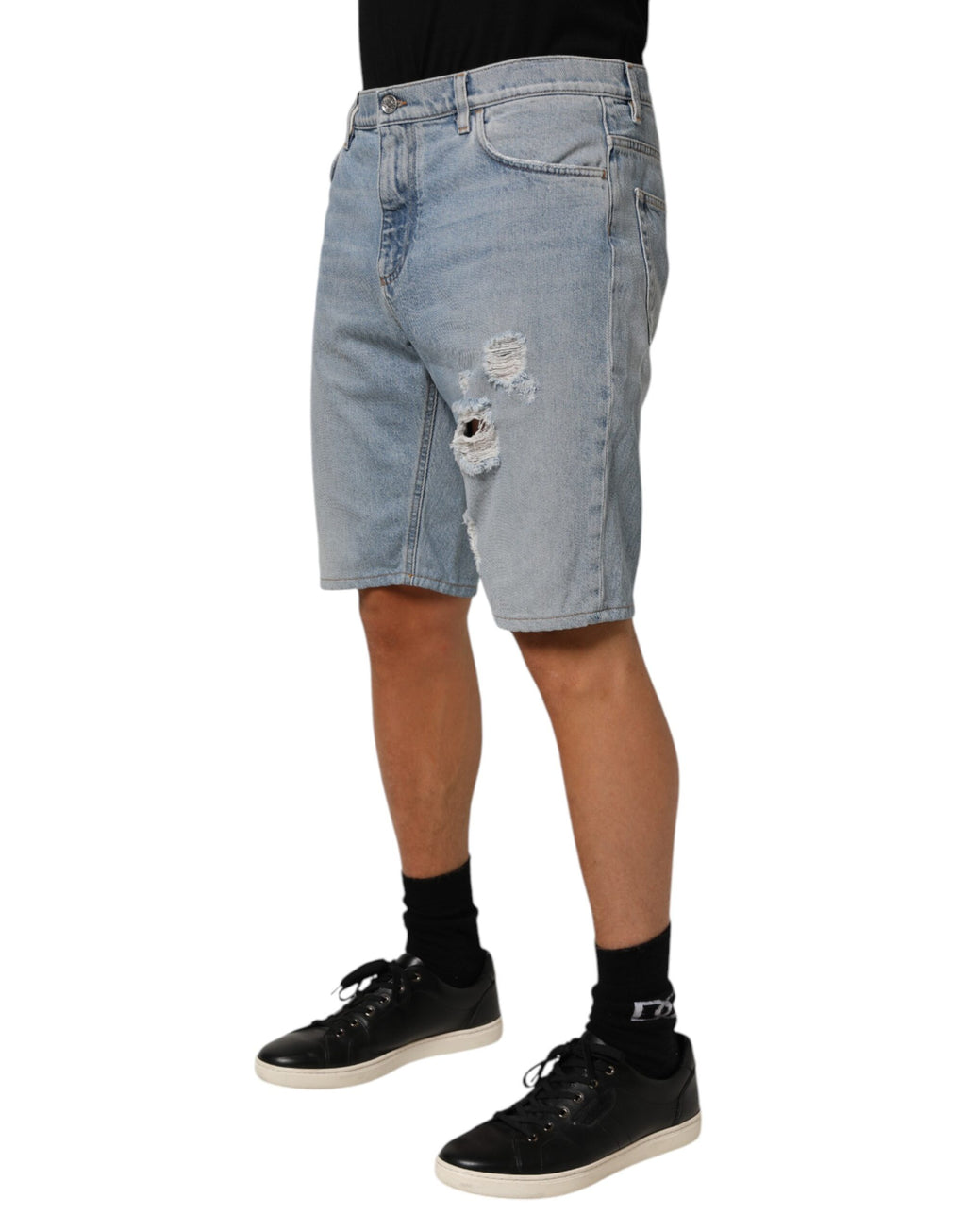 Dolce & Gabbana Blue Cotton Distressed Denim Bermuda  Shorts
