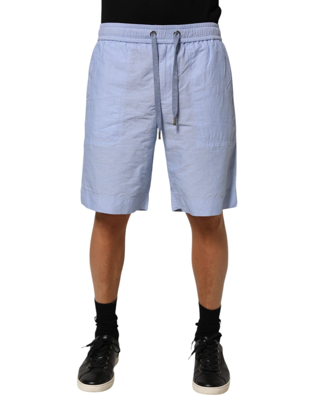 Dolce & Gabbana Light Blue Linen Mid Waist Men Bermuda Shorts