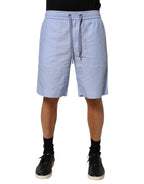 Dolce & Gabbana Light Blue Linen Mid Waist Men Bermuda Shorts