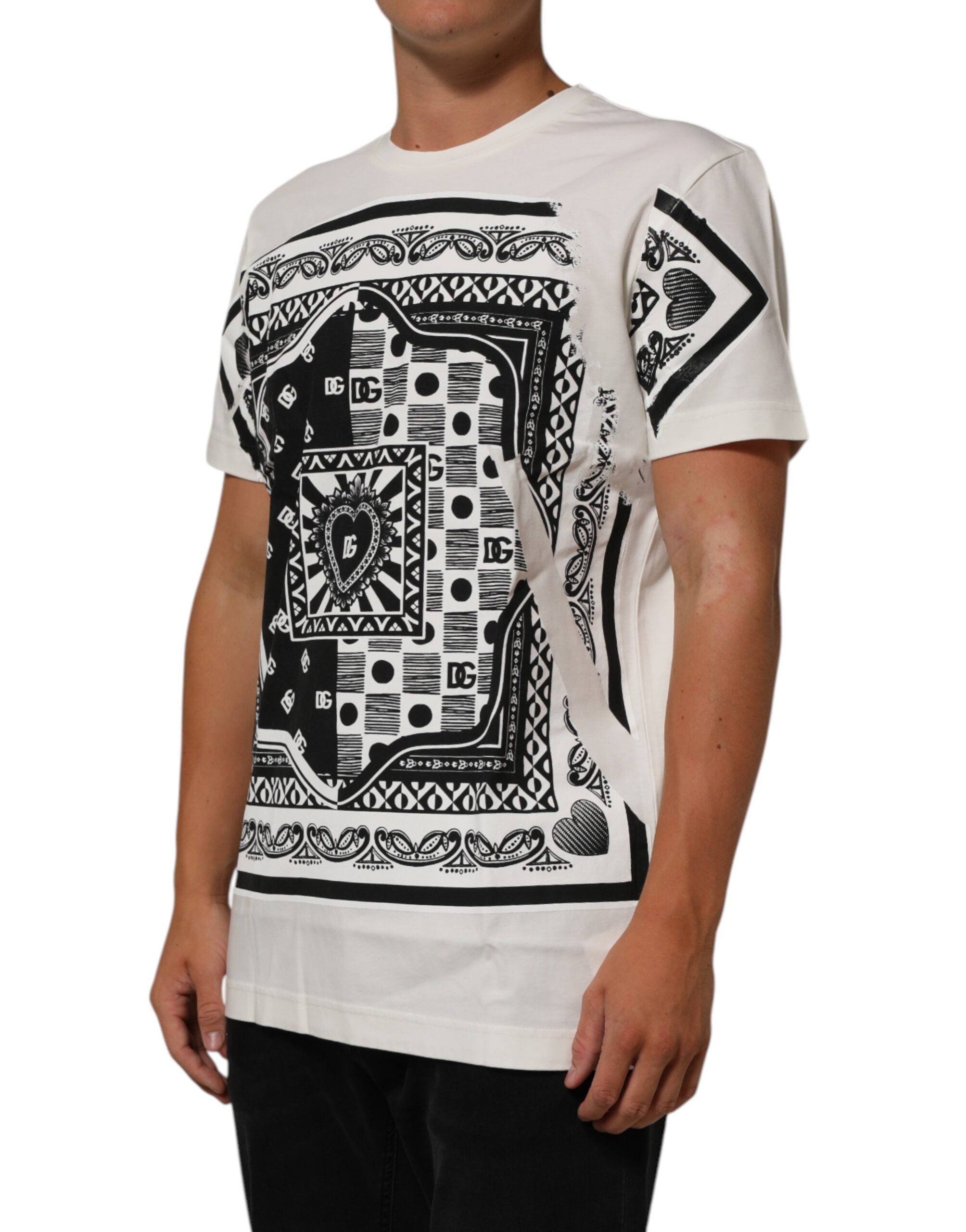 Dolce & Gabbana White Cotton Logo Bandana Print Men T-shirt