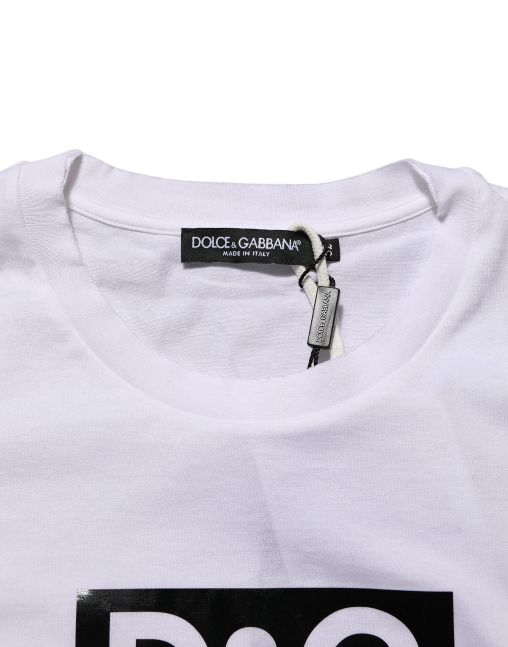 Dolce & Gabbana White Logo Print Cotton Crew Neck T-shirt