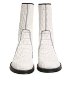 Dolce & Gabbana White Lambskin Leather Mid Calf Boots Shoes