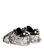 Dolce & Gabbana Black White Studded Low Top Sneakers Shoes