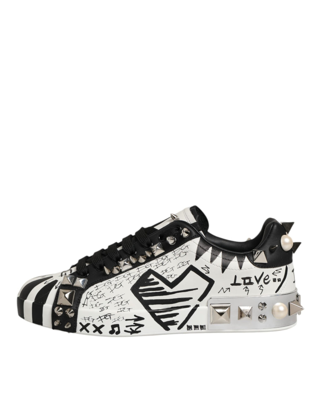 Dolce & Gabbana Black White Studded Low Top Sneakers Shoes