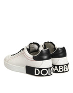 Dolce & Gabbana White Black Leather Low Top Sneaker Shoes