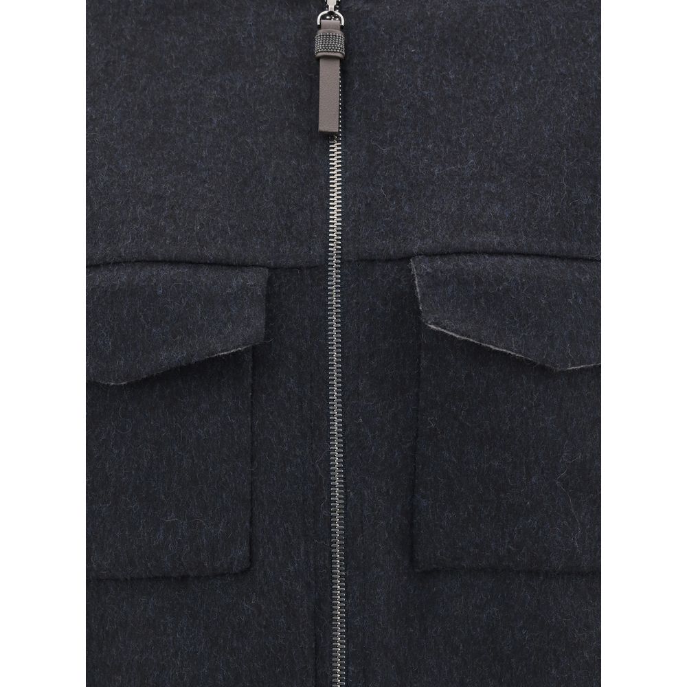 Brunello Cucinelli Blue Fleece Wool Bomber
