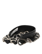 Dolce & Gabbana Black Leather Silver Chain Bag Accessory Shoulder Strap