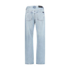 7FOR Light Blue Cotton Straight-Leg Jeans