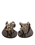 Dolce & Gabbana Black Crystals Flats Sandals Beachwear Shoes
