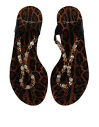 Dolce & Gabbana Black Crystals Flats Sandals Beachwear Shoes