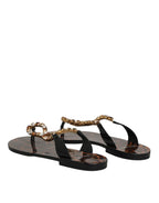 Dolce & Gabbana Black Crystals Flats Sandals Beachwear Shoes