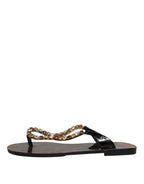 Dolce & Gabbana Black Crystals Flats Sandals Beachwear Shoes