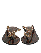 Dolce & Gabbana Black Crystals Flats Sandals Beachwear Shoes