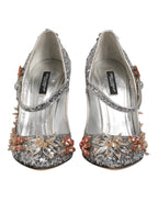 Dolce & Gabbana Silver Sequin Crystal Mary Janes Pumps Shoes