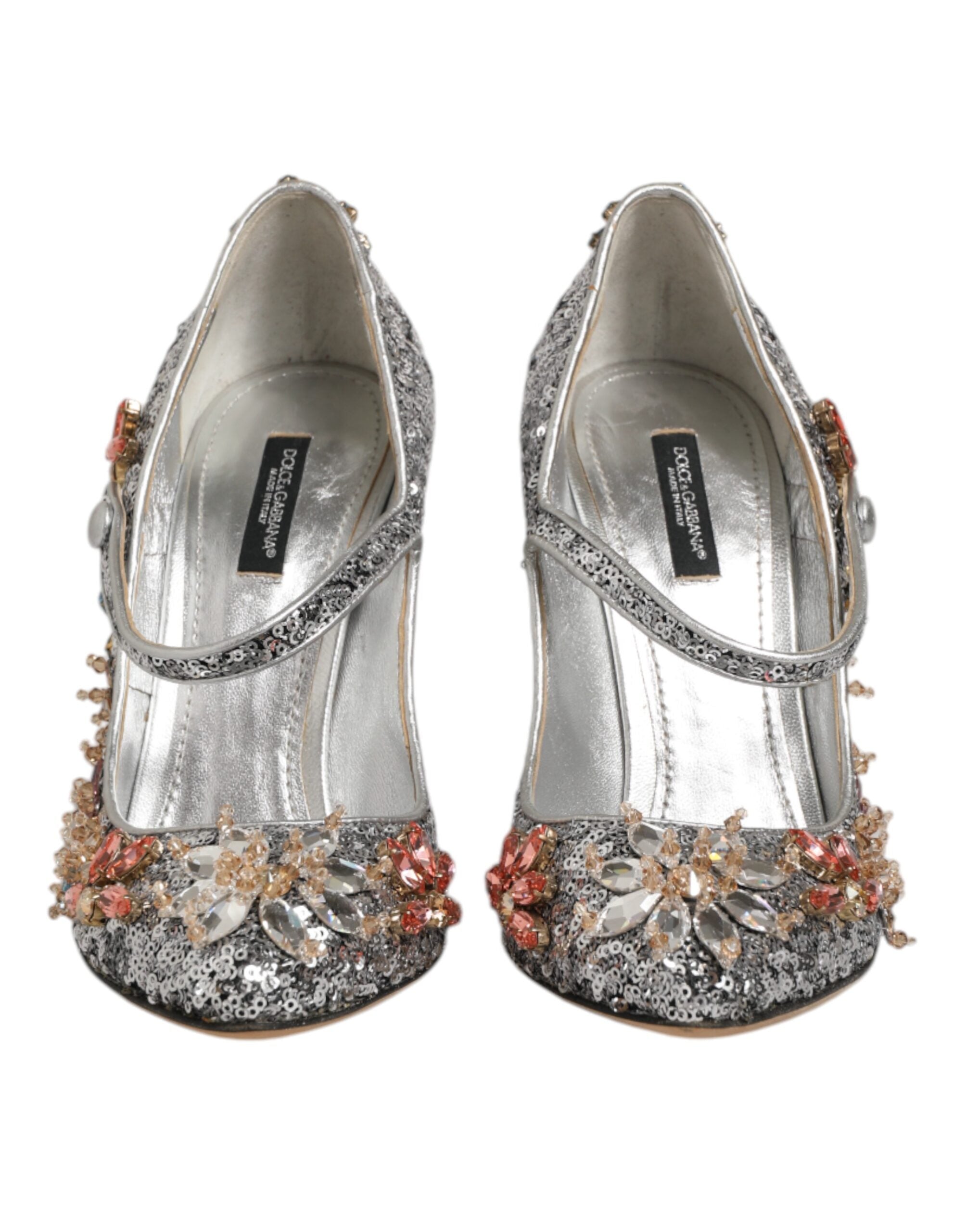 Dolce & Gabbana Silver Sequin Crystal Mary Janes Pumps Shoes