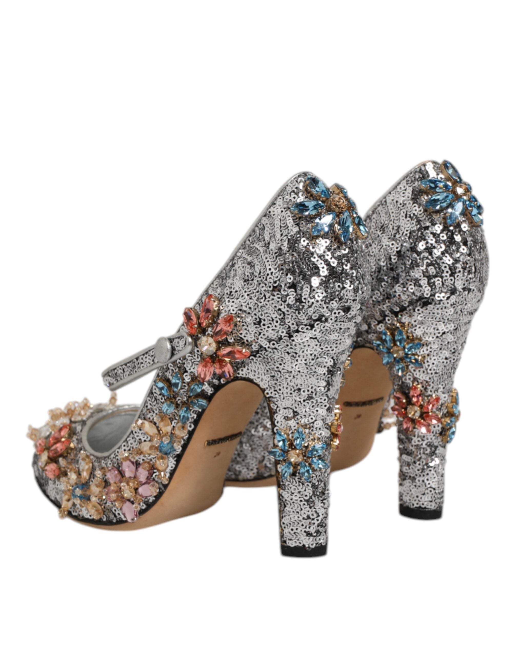 Dolce & Gabbana Silver Sequin Crystal Mary Janes Pumps Shoes