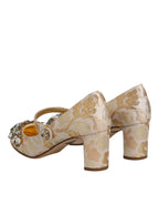 Dolce & Gabbana Gold Jacquard Crystal Mary Janes Pumps Shoes