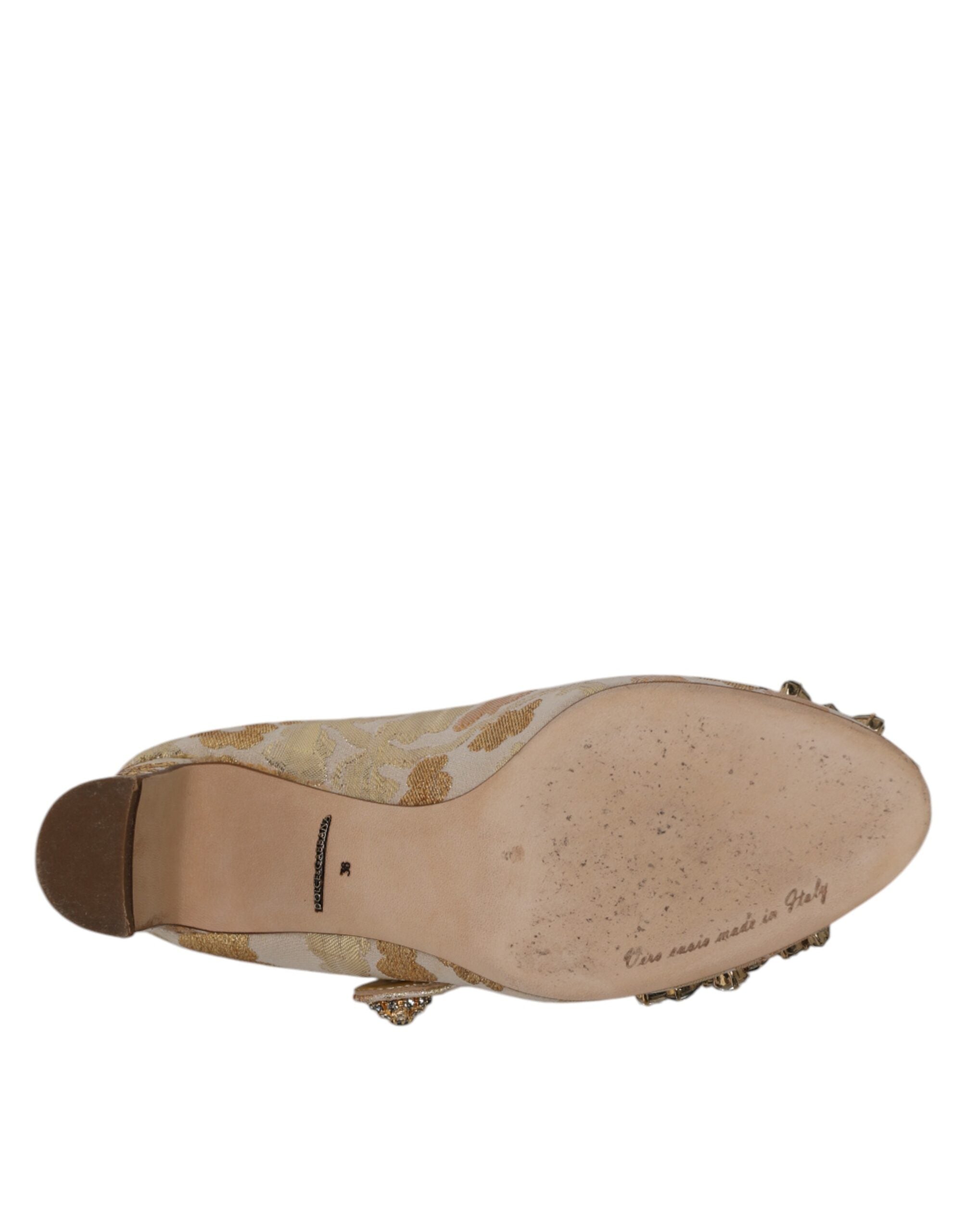 Dolce & Gabbana Gold Jacquard Crystal Mary Janes Pumps Shoes