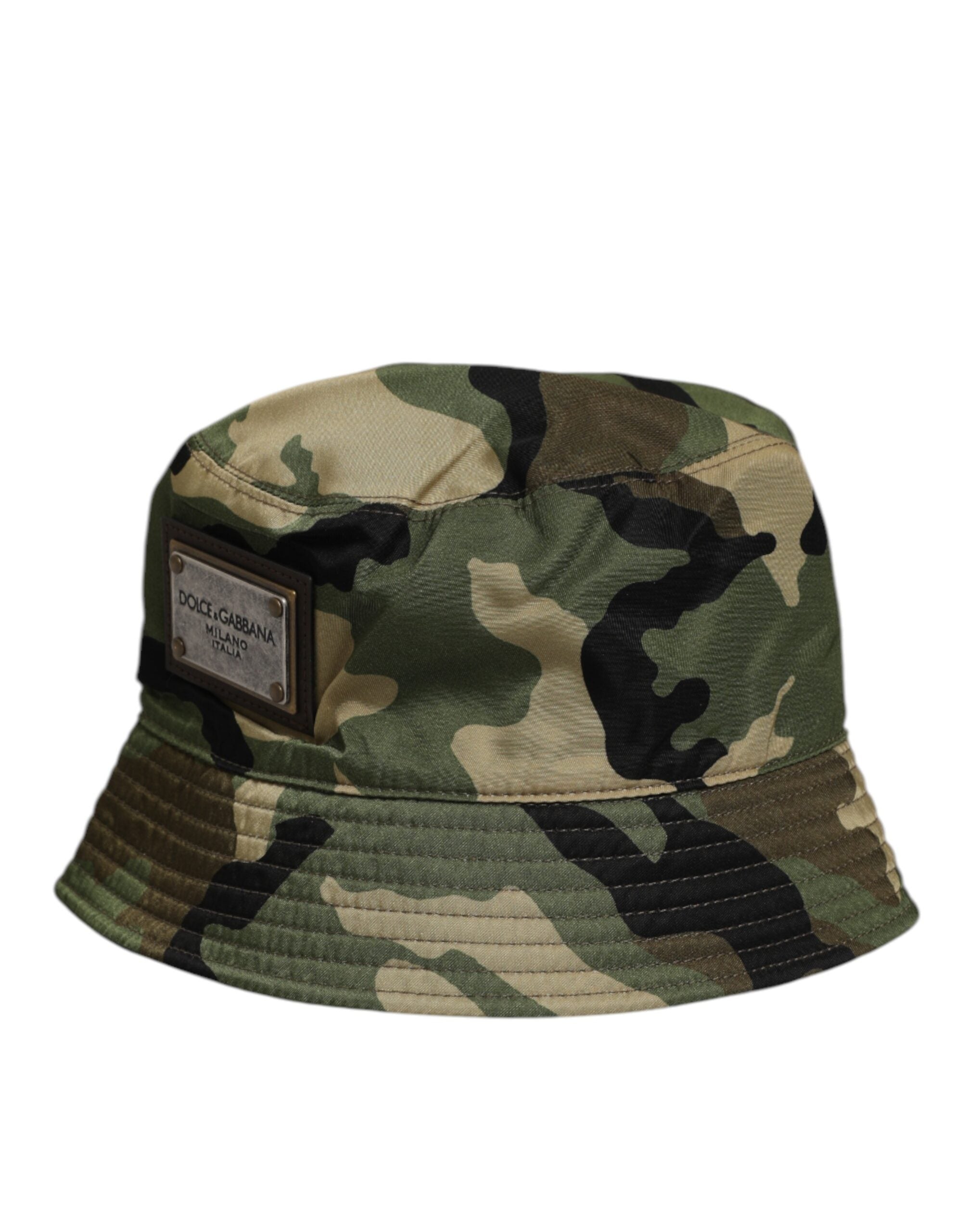 Dolce & Gabbana Green Camouflage Polyamide Logo Bucket Cap Hat