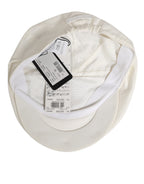 Dolce & Gabbana White Cotton Blend Leather Trim Flat Men Cap Hat