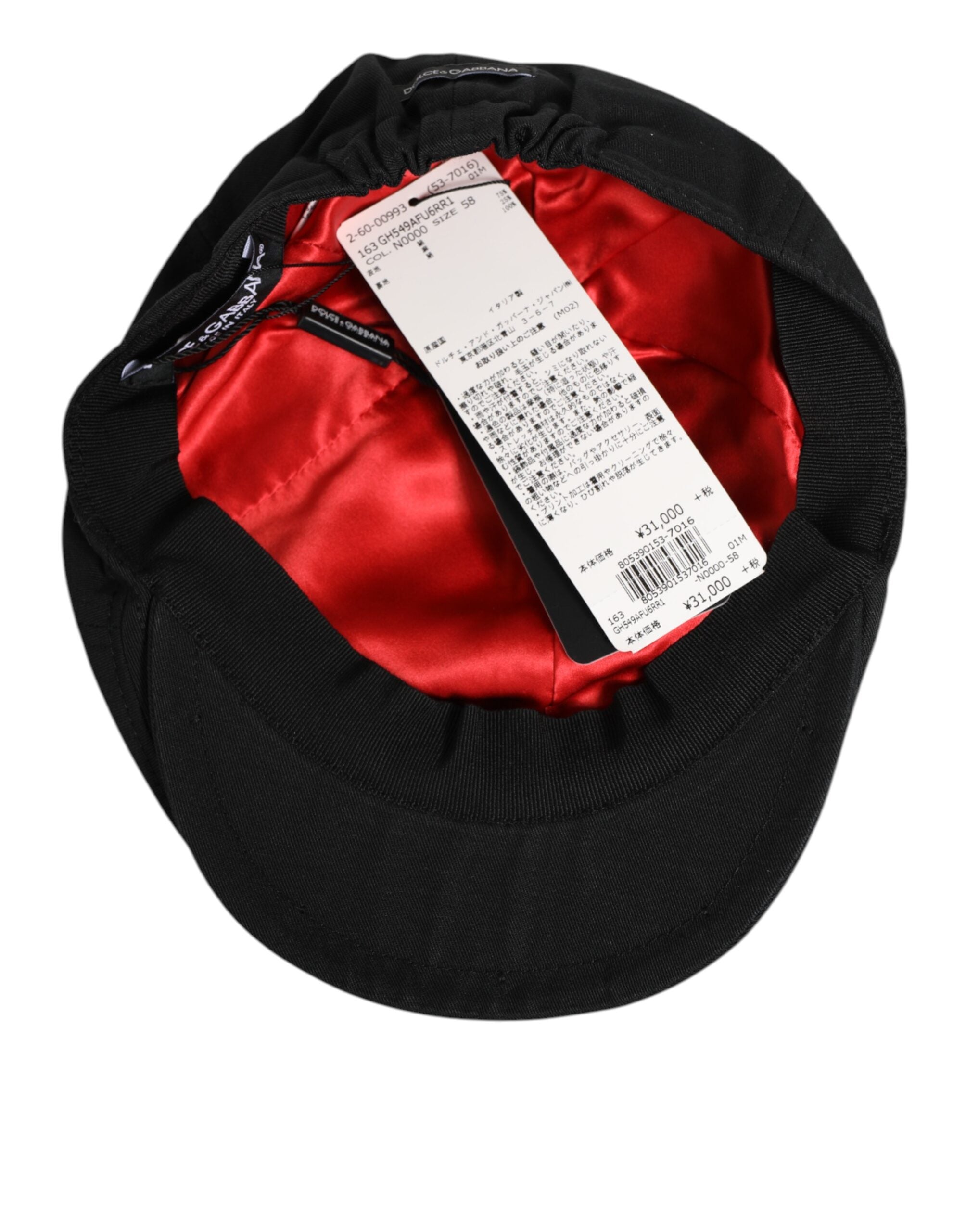Dolce & Gabbana Black Cotton Blend Newsboy Men Cloth Cap Hat