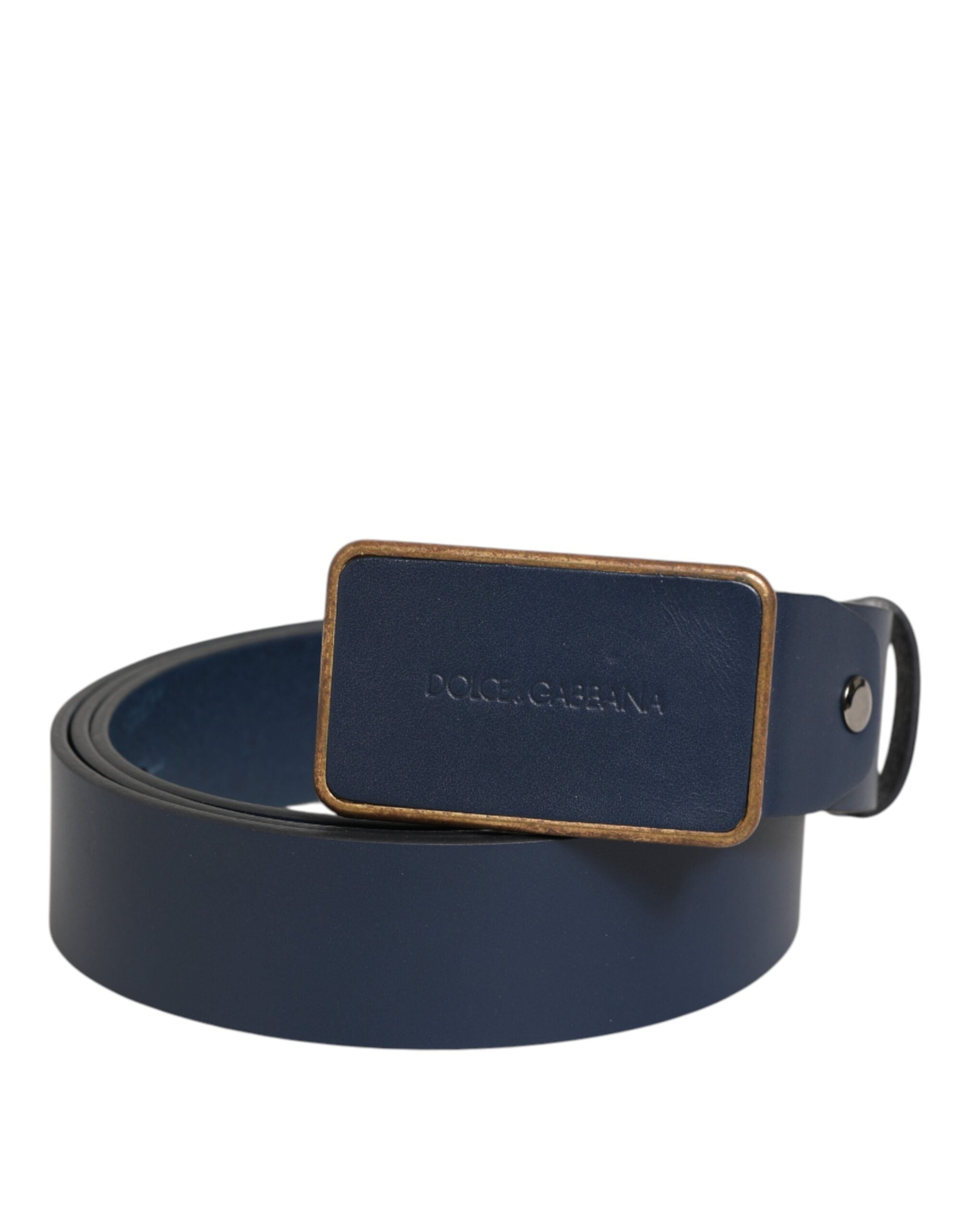 Dolce & Gabbana Blue Leather Classic Metal Logo Buckle Belt