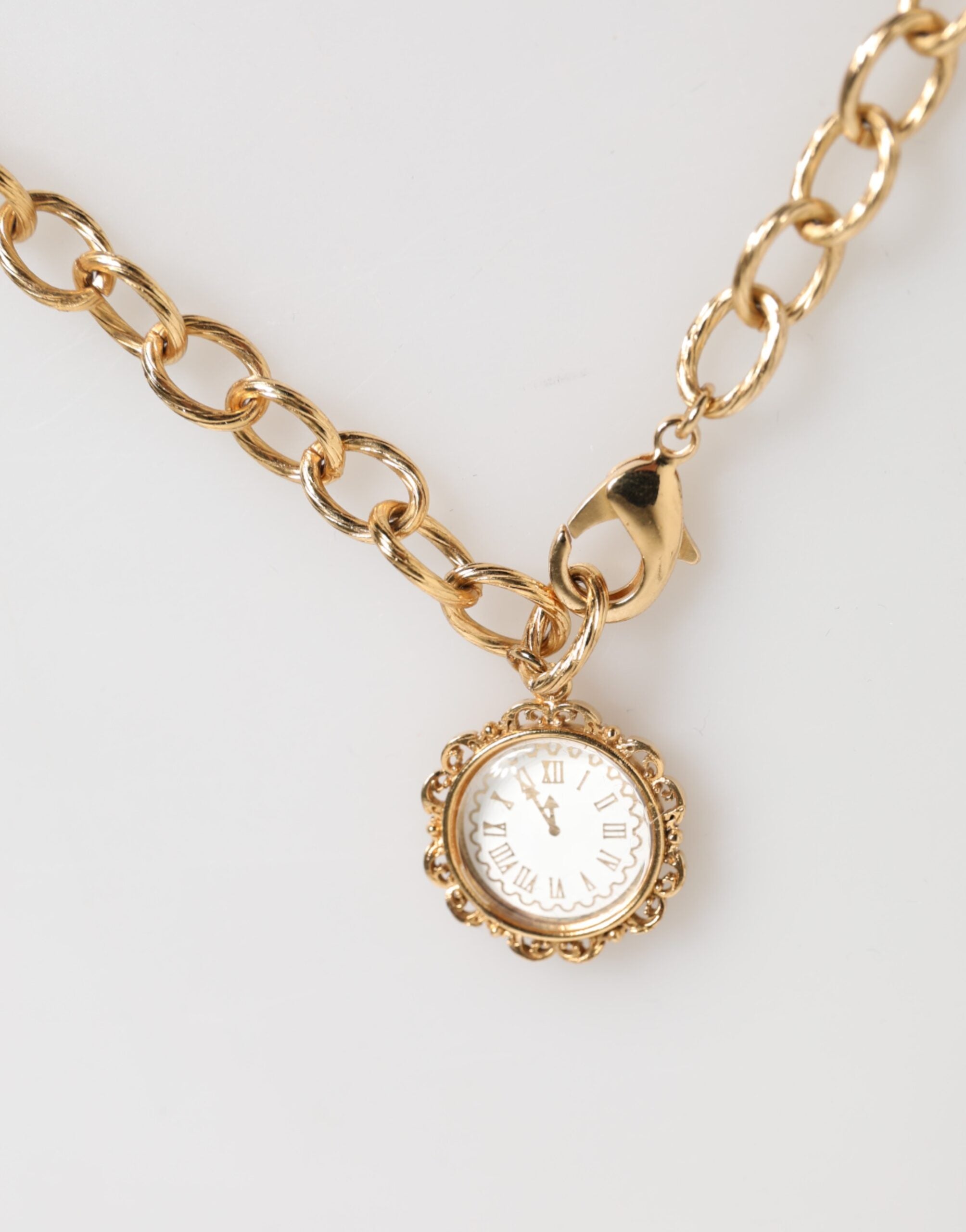 Dolce & Gabbana Gold Crystal Clock Pendant Statement Jewelry Necklace