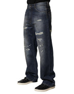 Dolce & Gabbana Blue Tattered Cotton Straight Men Denim Jeans