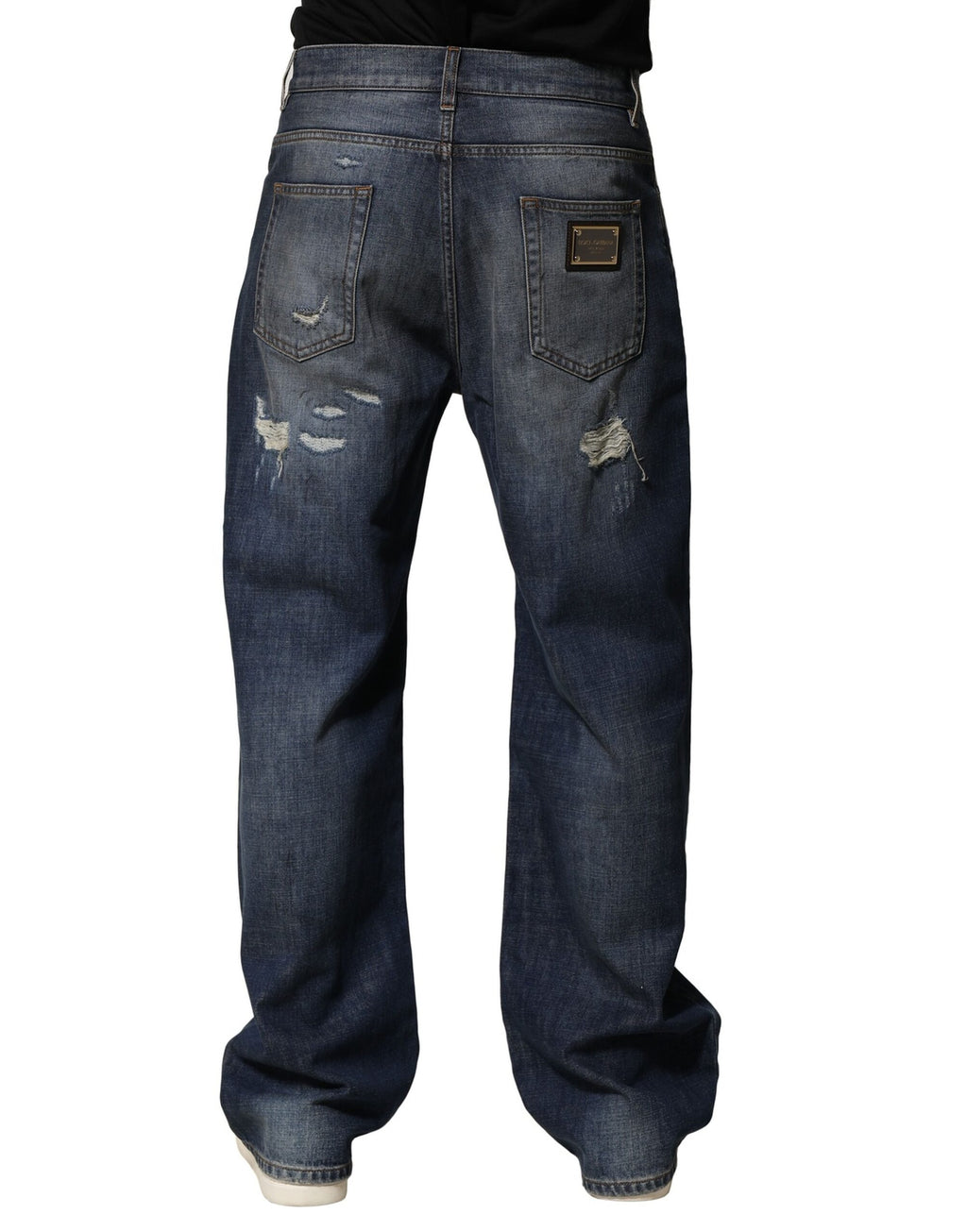 Dolce & Gabbana Blue Tattered Cotton Straight Men Denim Jeans