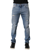 Dolce & Gabbana Blue Distressed Cotton Slim Men Denim Jeans