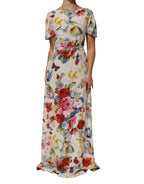 Dolce & Gabbana White Floral Print Silk Sheath LongGown Dress