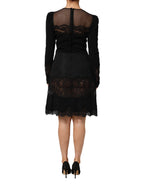Dolce & Gabbana Black Floral Lace Trim Sheath A-line Dress