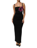 Dolce & Gabbana Black Flower Applqies Bodycon Sheath Dress