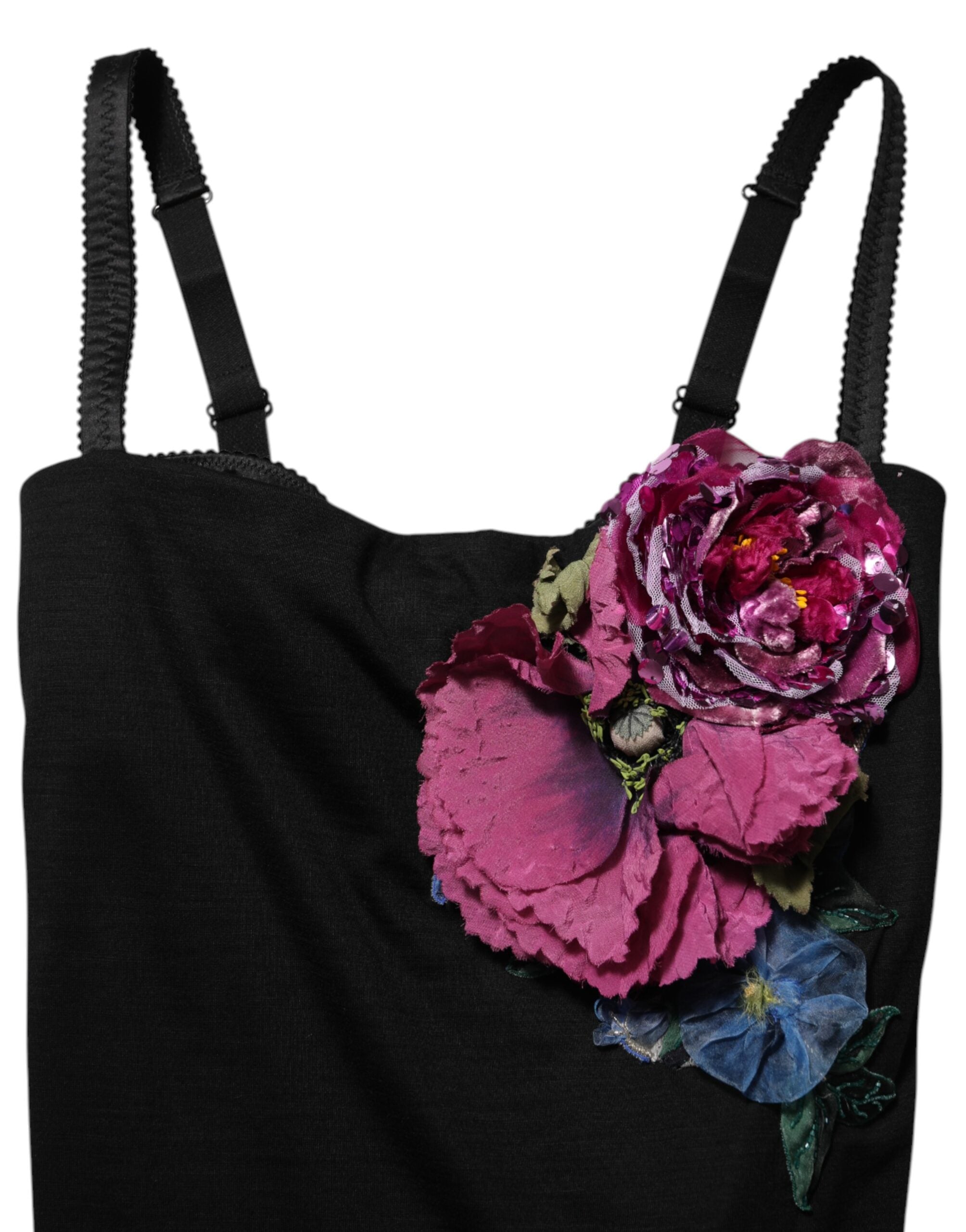 Dolce & Gabbana Black Flower Applqies Bodycon Sheath Dress