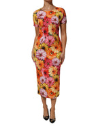 Dolce & Gabbana Multicolor Floral Print SilkSheath Midi Dress