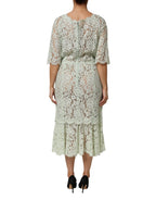 Dolce & Gabbana Mint Green Floral Lace Trim Midi Dress