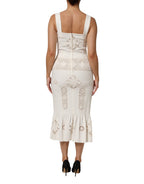 Dolce & Gabbana White Floral Lace Sleeveless Midi Dress