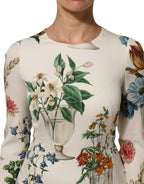 Dolce & Gabbana White Flower Vase Silk Sheath Midi Dress