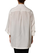 Dolce & Gabbana Off White Silk Button Down Polo Shirt Top