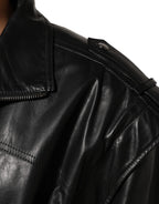 Dolce & Gabbana Black Leather Full Zip Biker Blouson Jacket