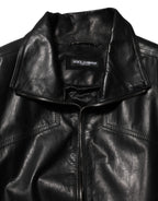 Dolce & Gabbana Black Leather Full Zip Biker Blouson Jacket