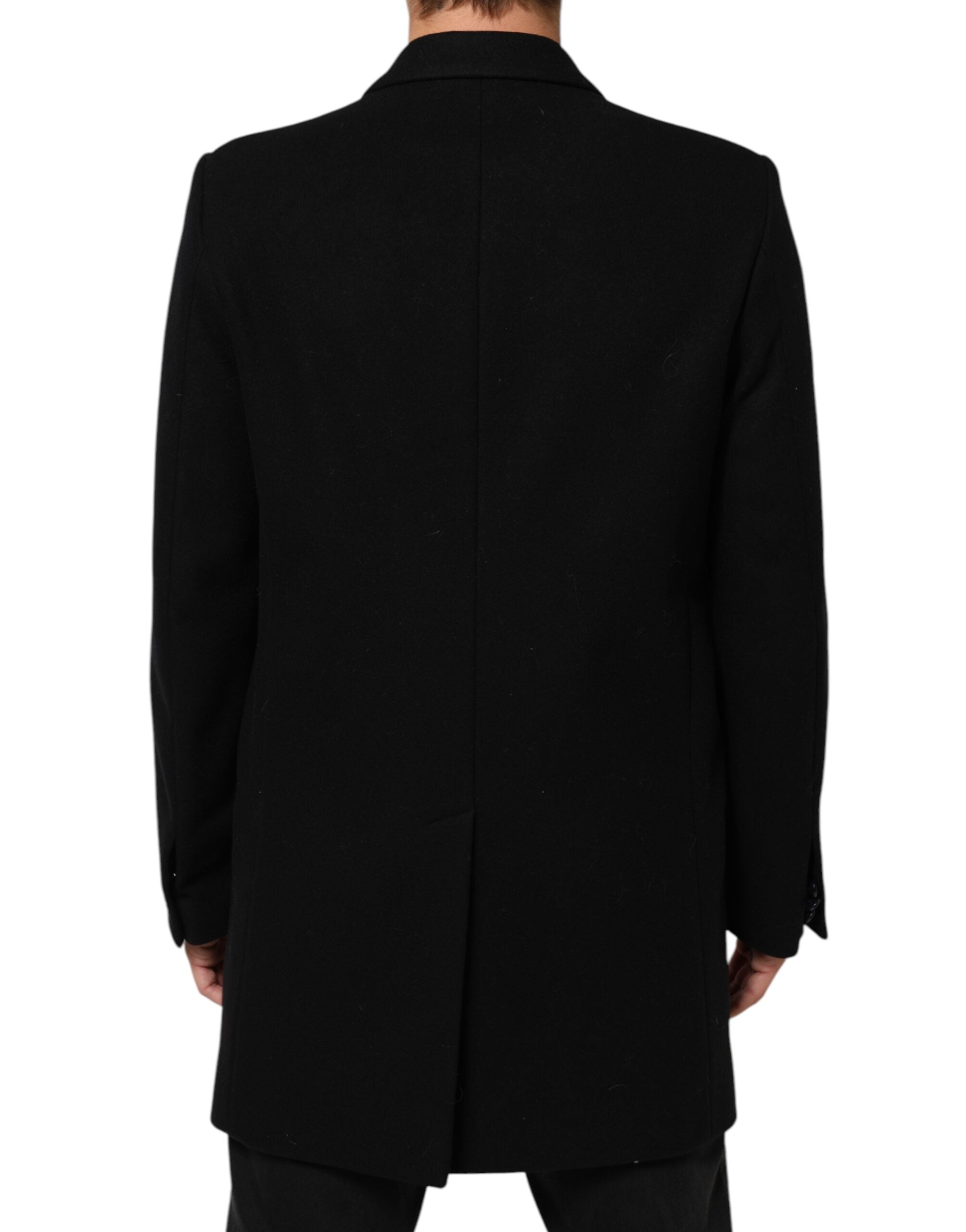 Dolce & Gabbana Black Wool Buttoned Men Trench Coat Jacket