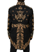 Dolce & Gabbana Black Brocade Embroidery Men Coat Jacket