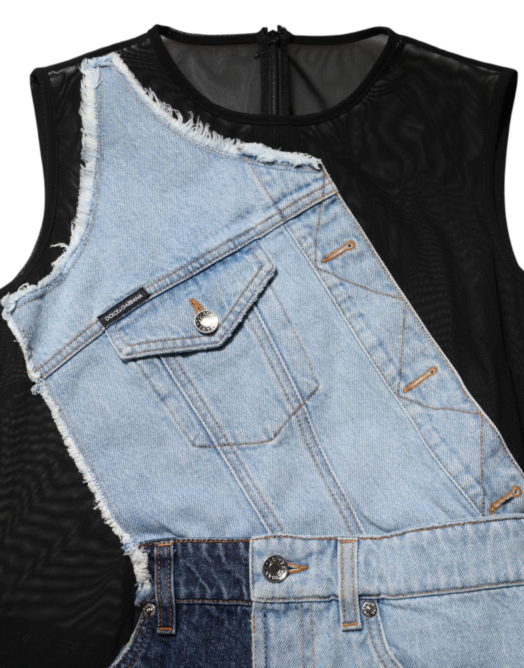 Dolce & Gabbana Blue Nylon Patchwork Denim Sheath Mini Dress