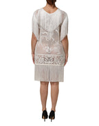 Dolce & Gabbana White Floral Lace Fringe Knee Length Dress