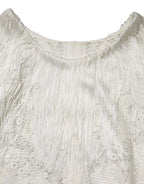 Dolce & Gabbana White Floral Lace Fringe Knee Length Dress